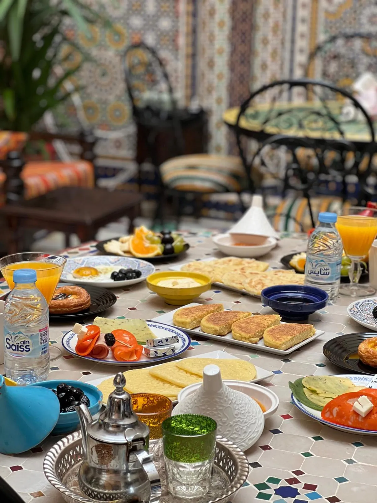 Breakfast served on the patio table