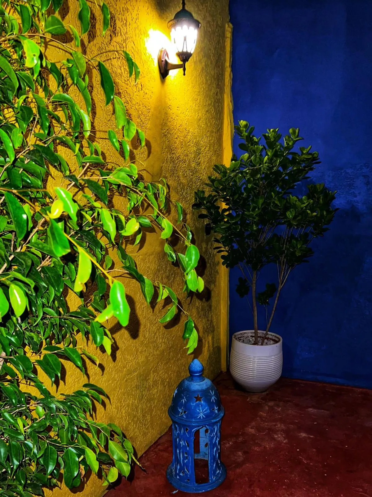 A corner of the terrace at night
